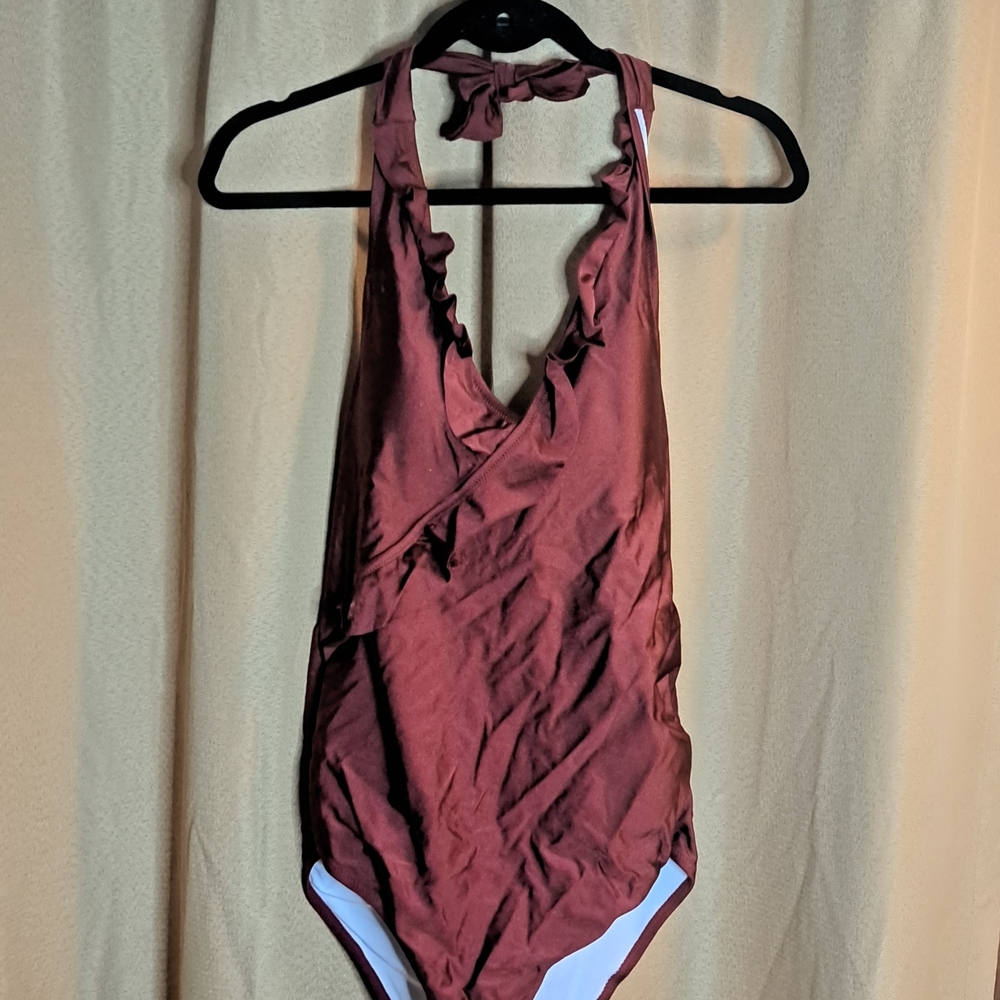 Cupshe Burgundy Halter Swimsuit With Tie Belt